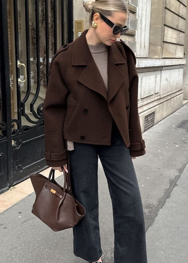 Cropped Wool Blend Belted Trench Jacket