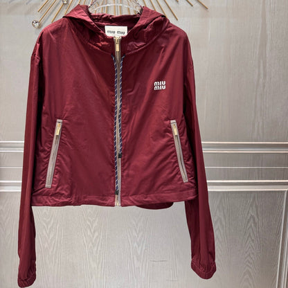 Miumiu 2026 Hooded Jacket Burgundy Polyester