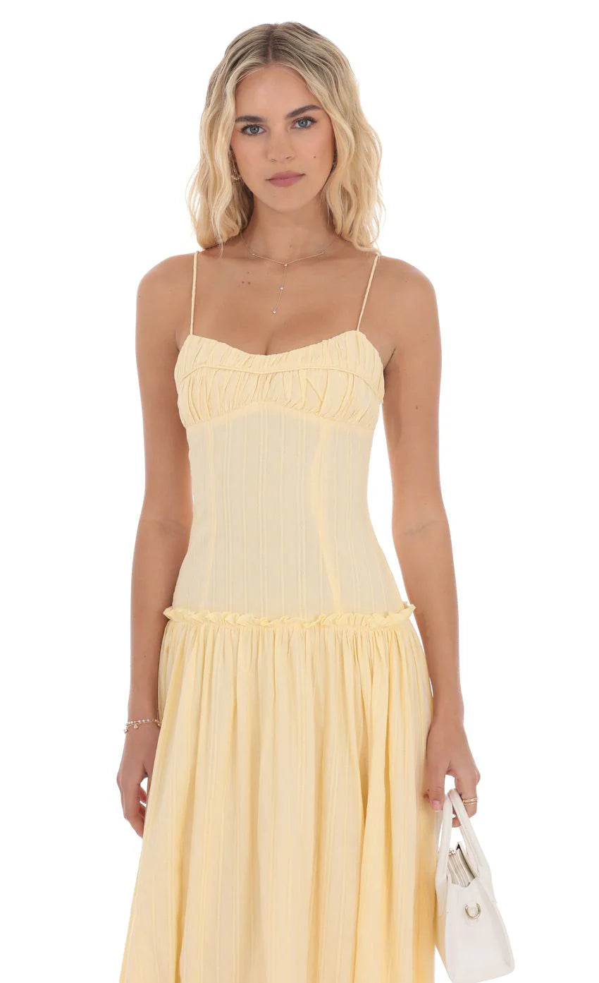 Embroidered Striped Maxi Dress in Yellow
