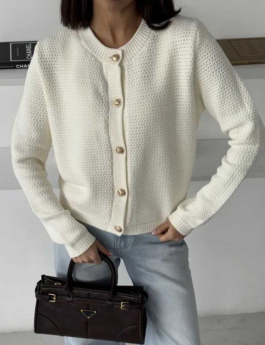 Elegant Knit Solid Color Button Down Cardigan