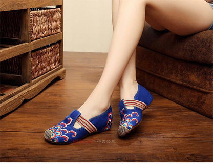 Wave Flower Embroidered Cloth Shoes National Tendon Bottom Spring And Autumn Women'S Flat Shoes