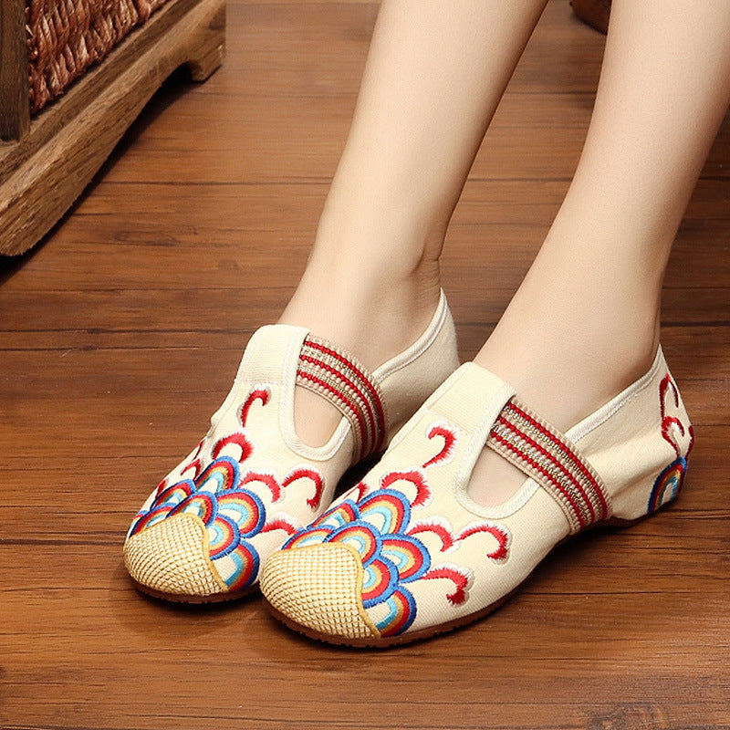 Wave Flower Embroidered Cloth Shoes National Tendon Bottom Spring And Autumn Women'S Flat Shoes