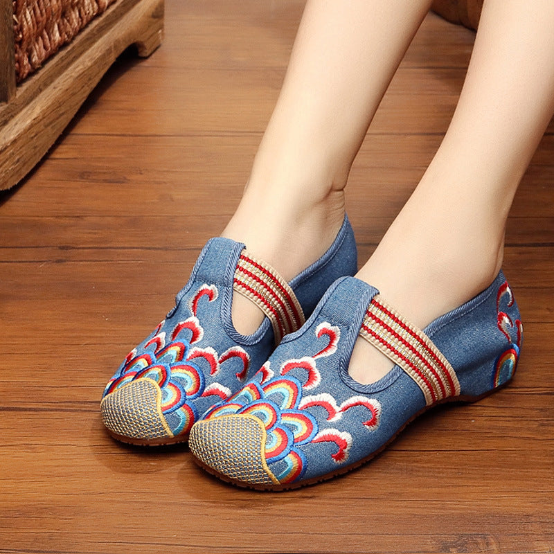 Wave Flower Embroidered Cloth Shoes National Tendon Bottom Spring And Autumn Women'S Flat Shoes