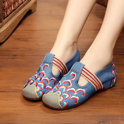Wave Flower Embroidered Cloth Shoes National Tendon Bottom Spring And Autumn Women'S Flat Shoes