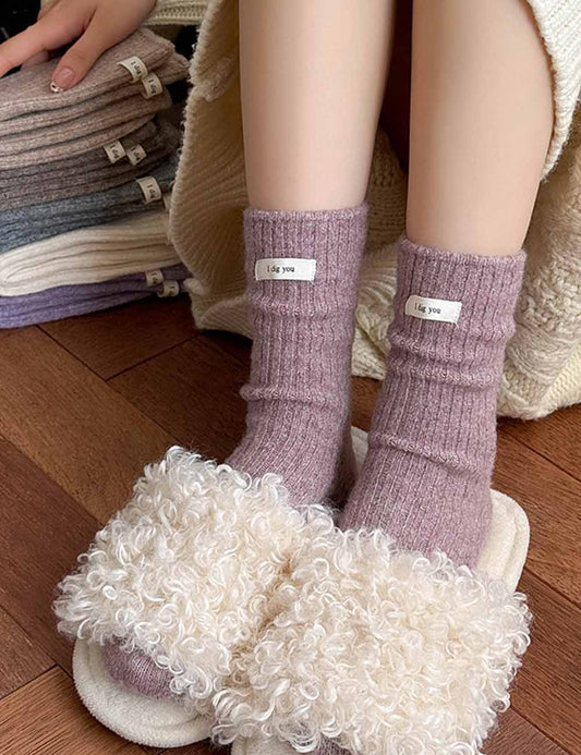 Winter Thermal Solid Color Crew Socks