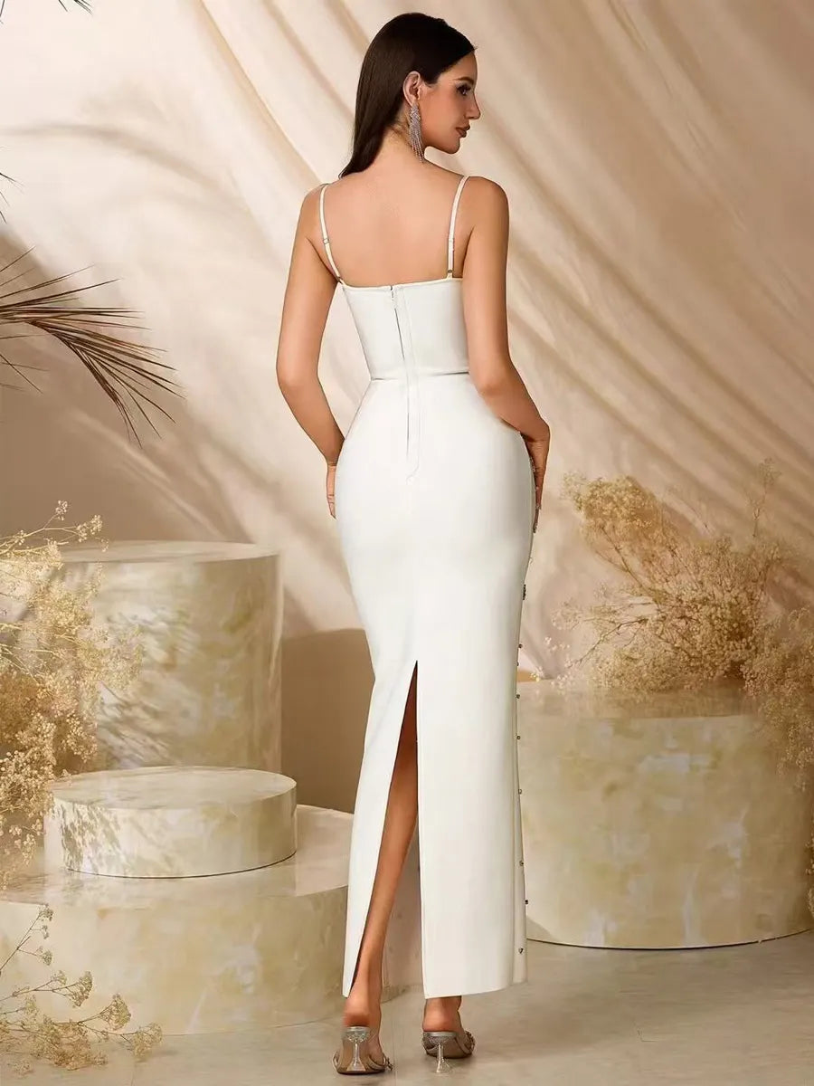 Alaya Rhinestone-Strap Slim-Fit Maxi Dress with Slit