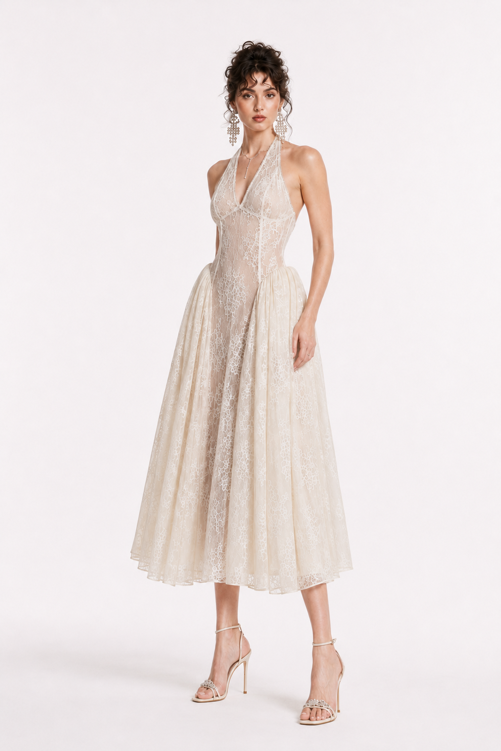 Naomi Lace Halter Midi Dress