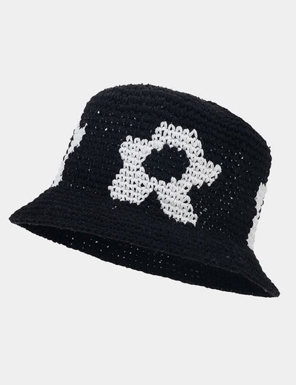 Floral Pattern Contrast Color Crochet Bucket Hat