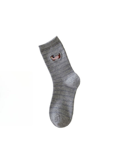 Rufia - Cute Dog Embroidered Mid-calf Socks