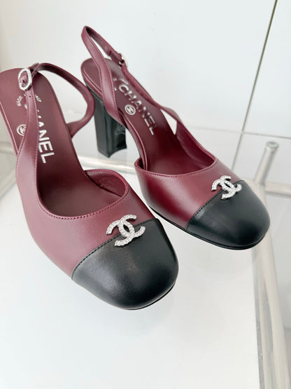 Chanel 26 High Heels Burgundy Black 90 in Lambskin 597386