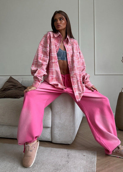Oversized Cotton Polyester Plaid Shirt With Distressing