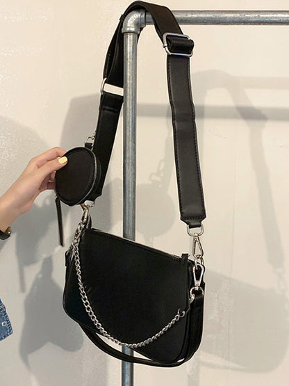 Urban Solid Color Zipper PU Shoulder Bag