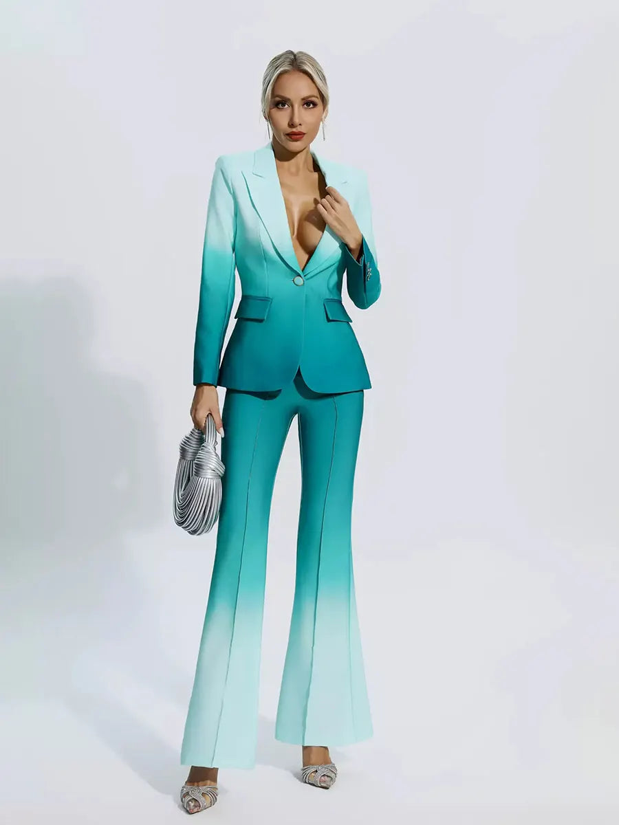 Gracelyn Gradient Color Suit Two Piece Set