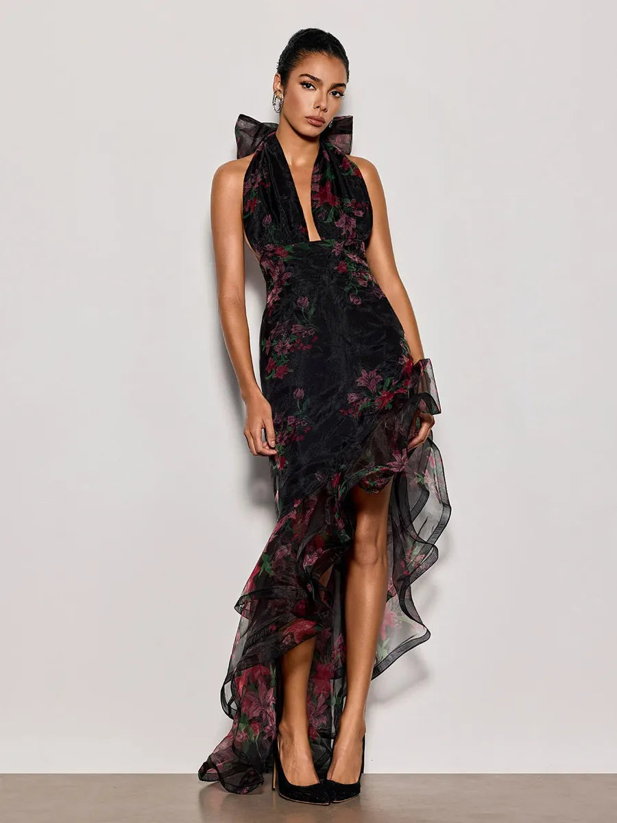Stella Halterneck Floral Ruffle Maxi Dress