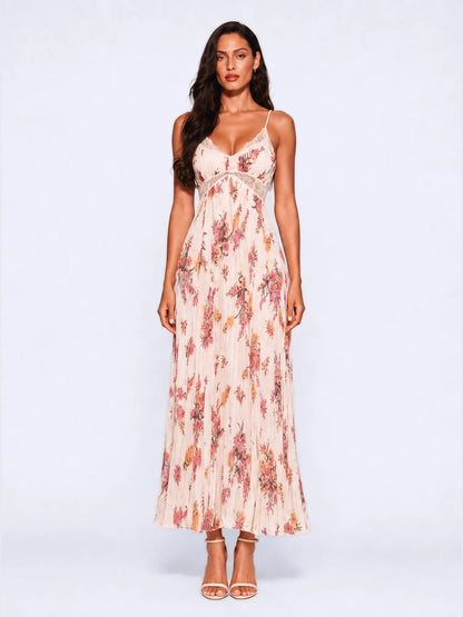 Jolie Lace Splicing Printed Maxi Dress
