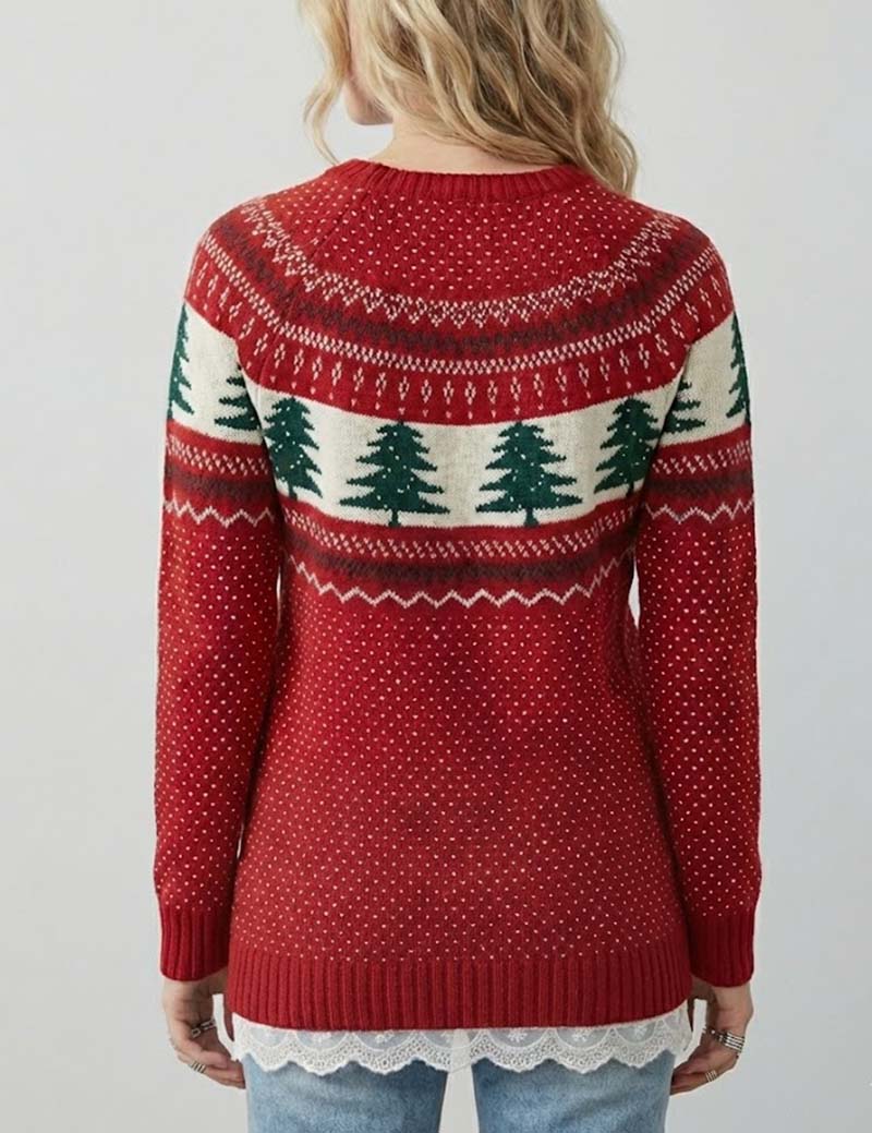 Simple Embroidery Christmas Theme Loose Knit Sweater