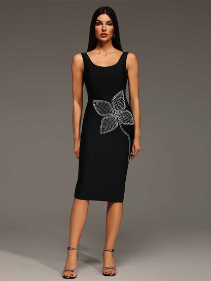 Ada Diamond Flowers Bandage Midi Dress
