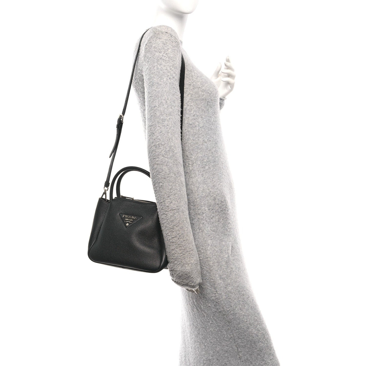 Vitello Daino Soft Mini Zippered Top Handle Bag Black