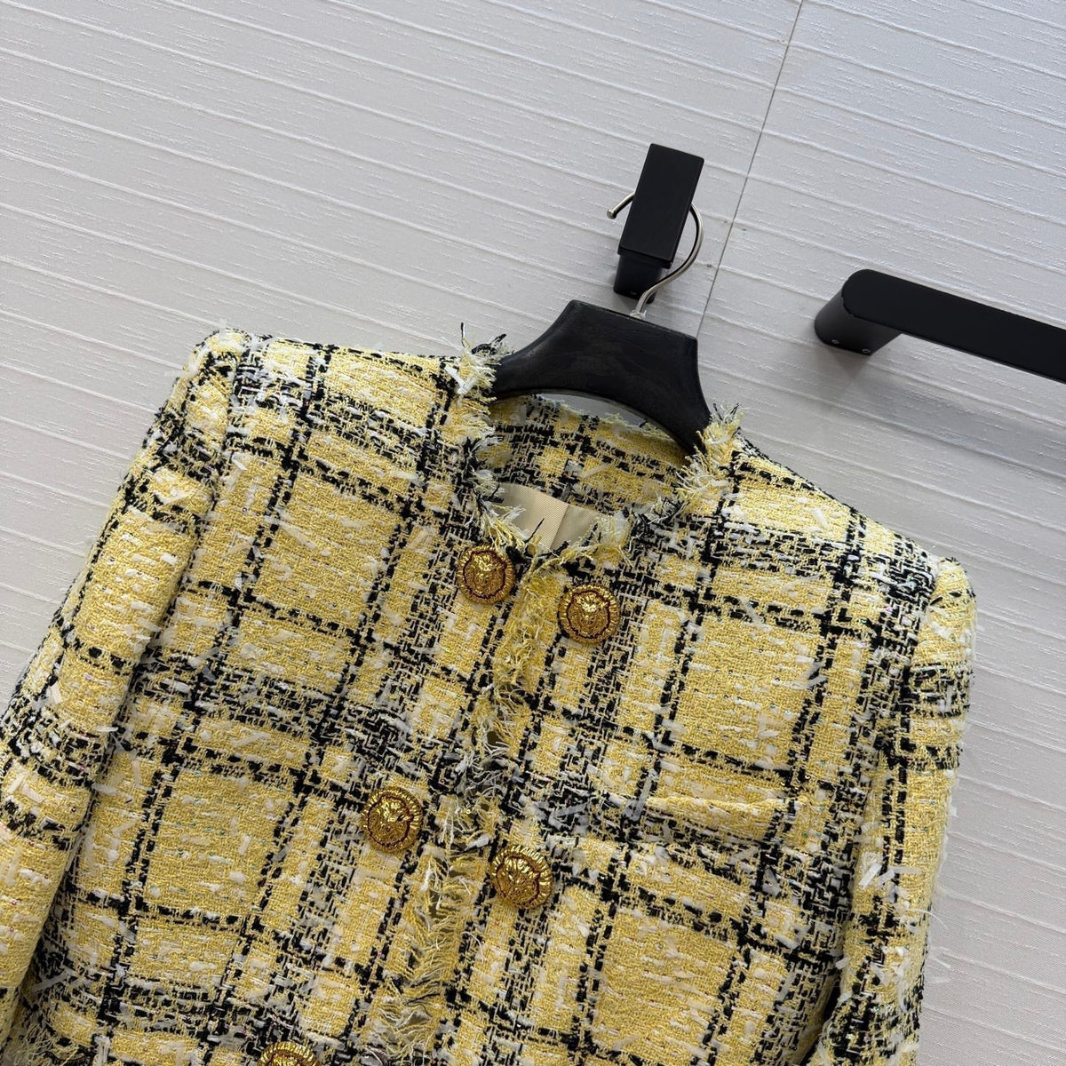 Balmain 26s Plaid Tweed Jacket Yellow Black Tweed 346061