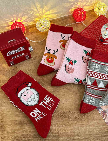 Funny Cartoon Print Warm Christmas Socks Set