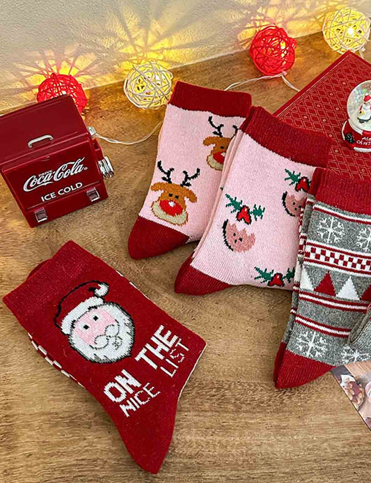 Funny Cartoon Print Warm Christmas Socks Set