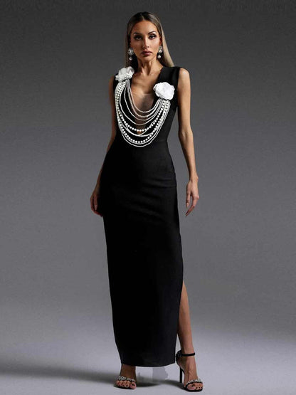 Milana V-neck Pearl Maxi Dress