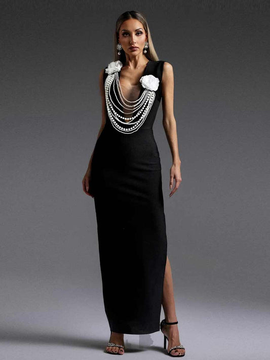 Milana V-neck Pearl Maxi Dress
