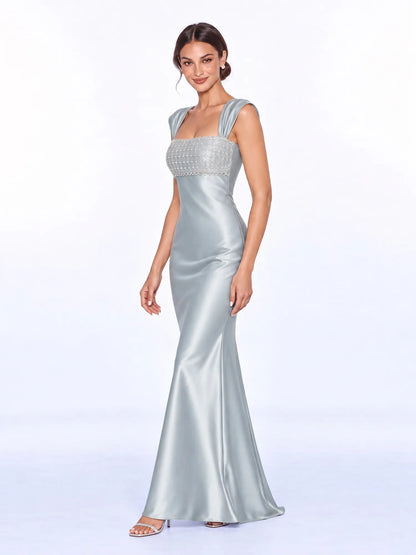 Gemma Satin Rhinestone Maxi Dress
