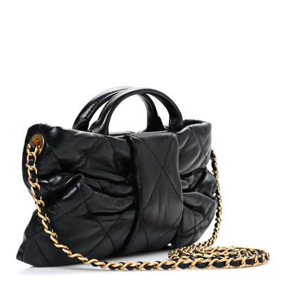 Lambskin Quilted Mini Bow Bag Black