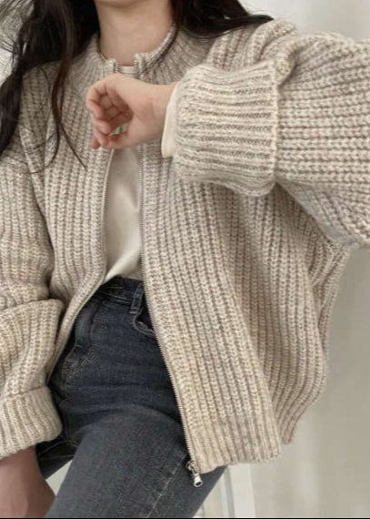 Chunky Knit Cardigan Zip Up Ribbed Sweater