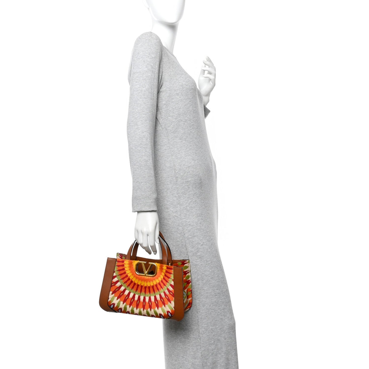 Canvas Calfskin Embroidered Small Vlogo Signature Bag Multicolor Saddle Brown