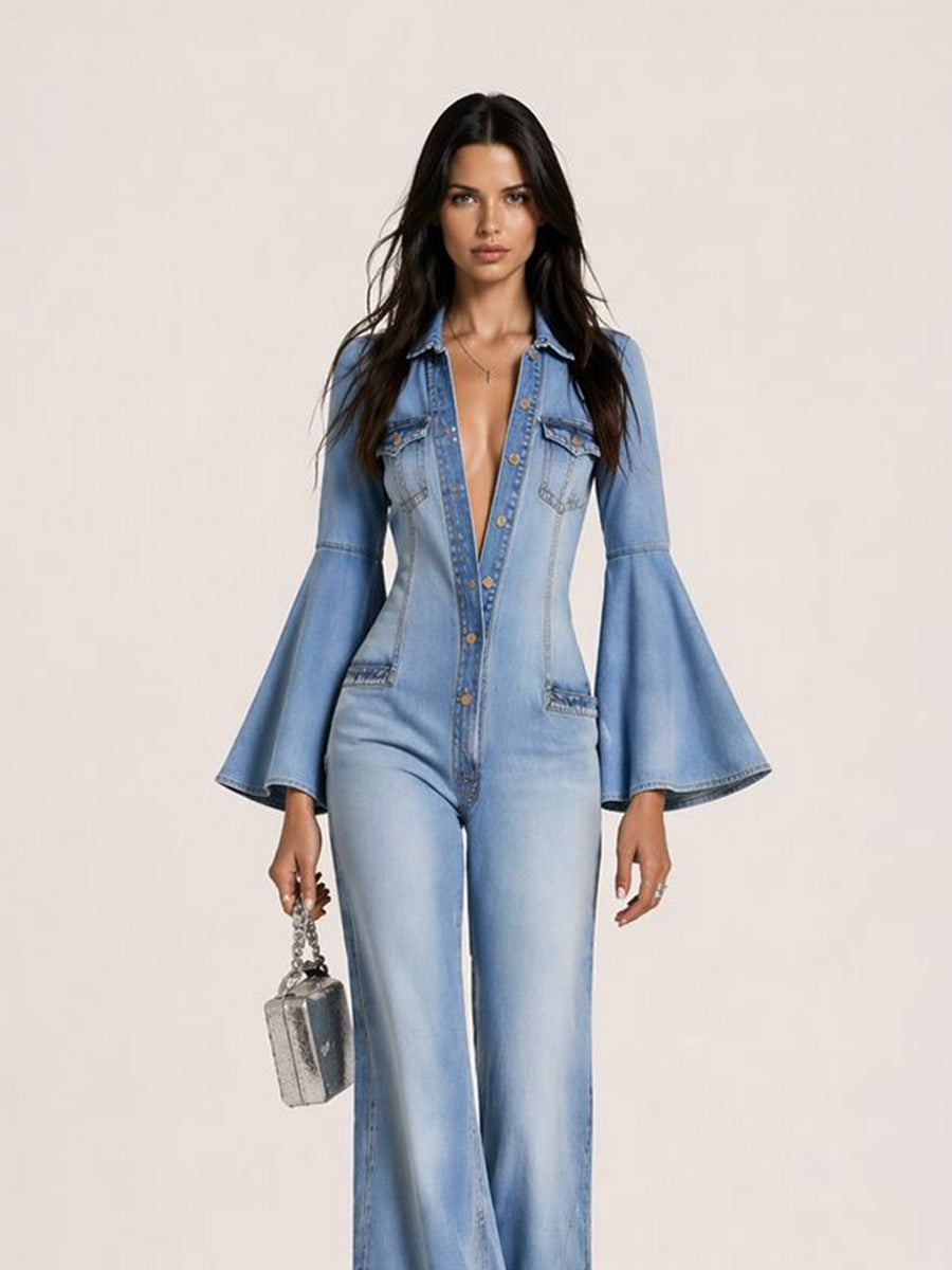 Aspen Casual Single-Breasted Denim Jumpsuit