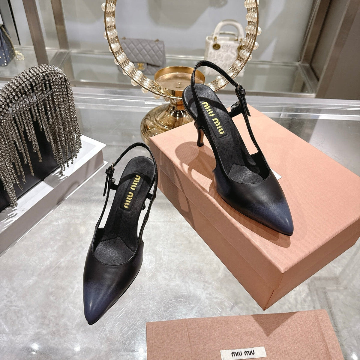 Miu 26 High Heel Slingback 75 Black Cowhide 592081