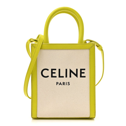 Canvas Calfskin Mini Vertical Cabas Neon Yellow