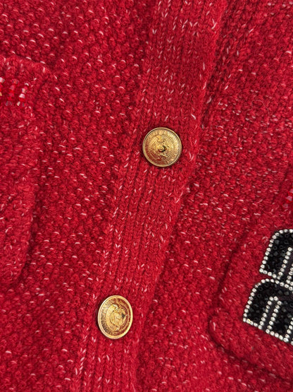 Miumiu 2025 Round Neck Cardigan Red Wool 656467