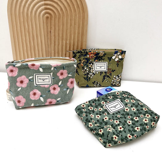 Cosbai - Small Floral Corduroy Cosmetic Bag
