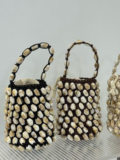 Grace Waxed Cord Beaded Woven Bucket Bag