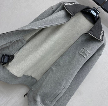 Miu Miu Fleece Jacket Zippered Grey Cotton 341877