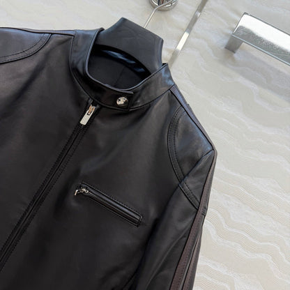 Miu SS26 Nappa Leather Jacket Stripes Black Lambskin 351110