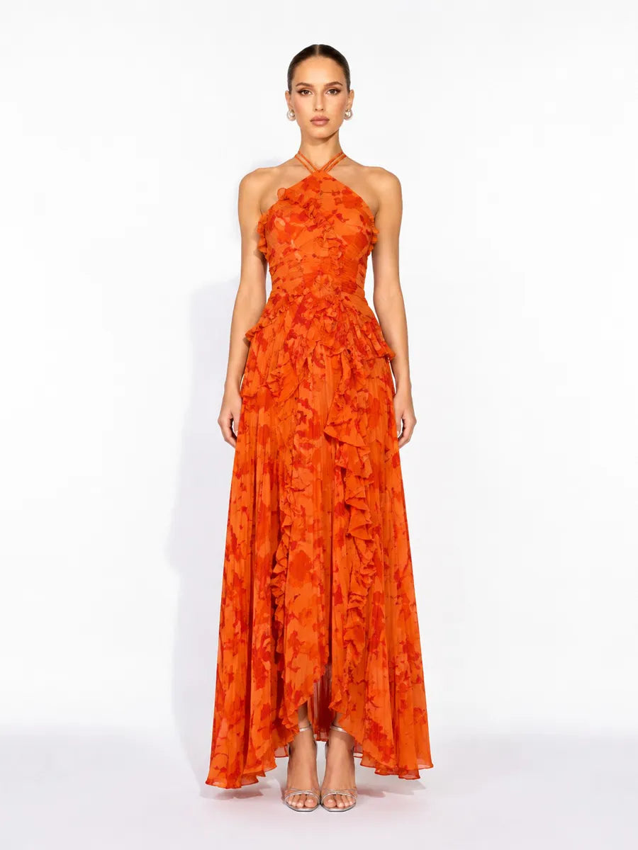 Arianne Pleated Print Sleeveless Maxi Dress