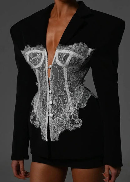 Contrast Lace Blazer Suit Premium Fabric