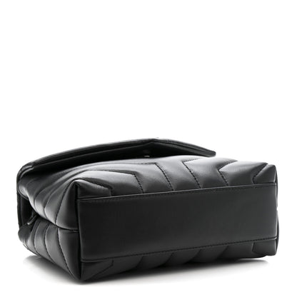 Calfskin Y Quilted Monogram Monochrome Toy Loulou Crossbody Bag Black