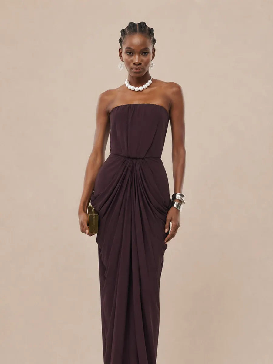Seraphine Minimalist Pleated Strapless Maxi Dress