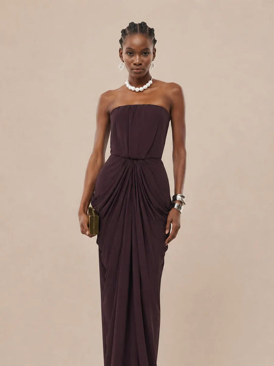 Seraphine Minimalist Pleated Strapless Maxi Dress