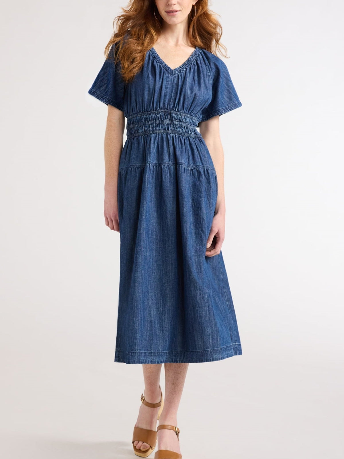 Hot Sale Women's Lightweight Denim Tiered Midi Dress
