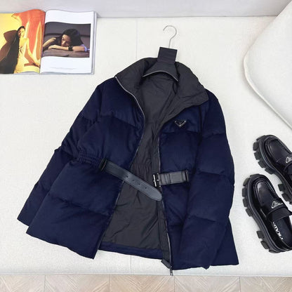 Prada Loden Down Jacket Navy Blue Cashmere