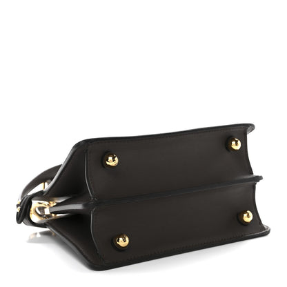 Vitello Seta Shiny Nappa Floral Embroidered Petite Peekaboo I SEE U Satchel Carbone Black