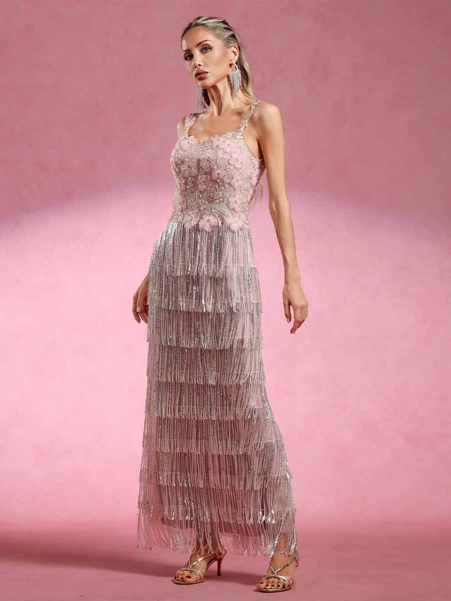 Coraline Diamond Fringe Maxi Dress