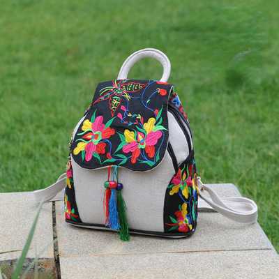 Ethnic Style New Fashion Linen Embroidery Bag Canvas Backpack Fashion Versatile Schoolbag Women'S Small Backpack