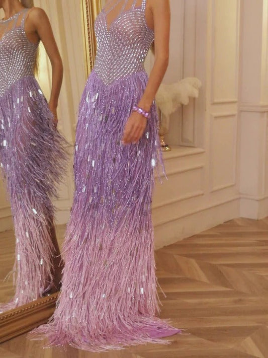 Saelyvira Fringe Rhinestone Maxi Dress
